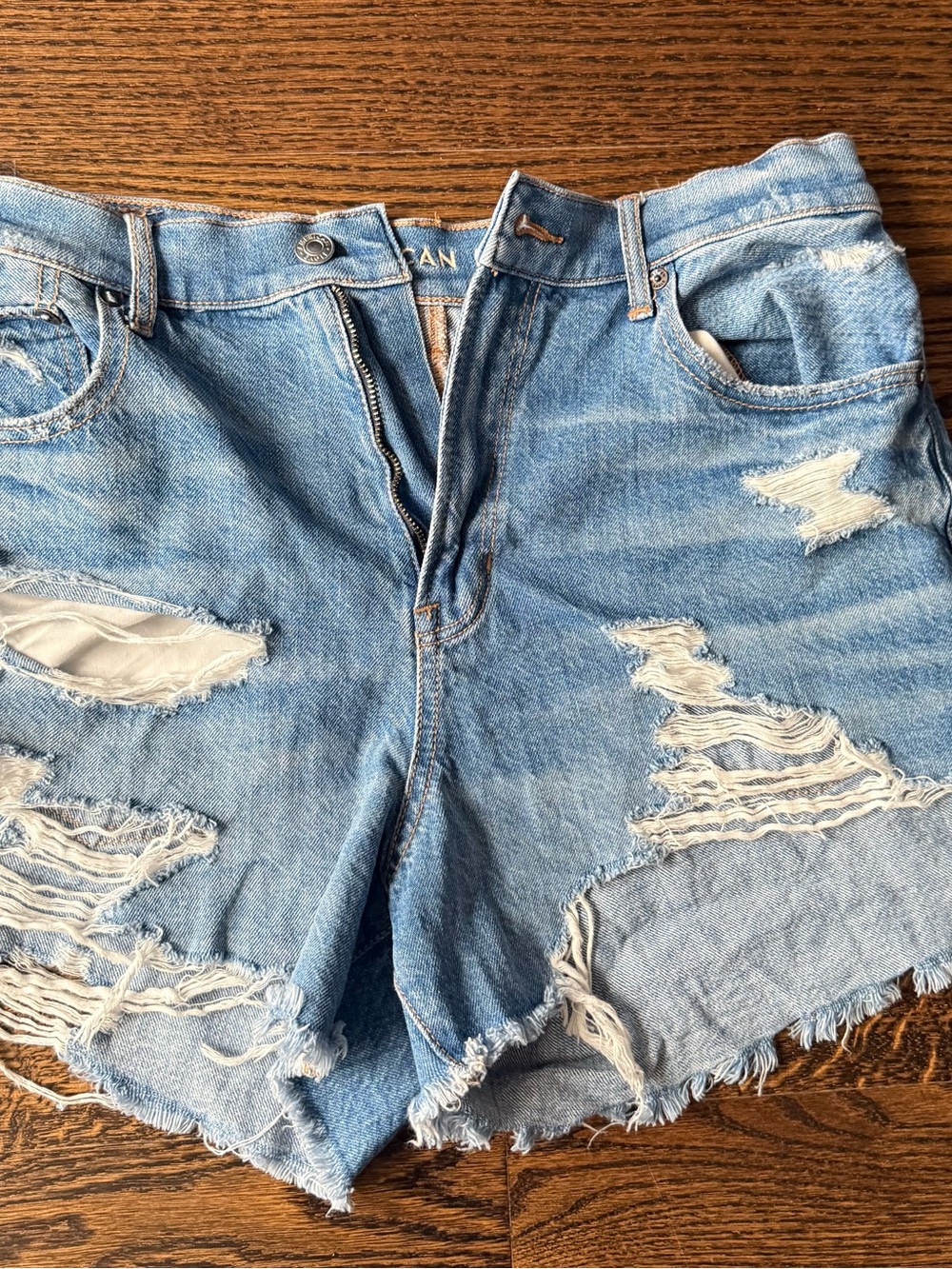 American Eagle Outfitters Light Blue Ripped Denim Shorts